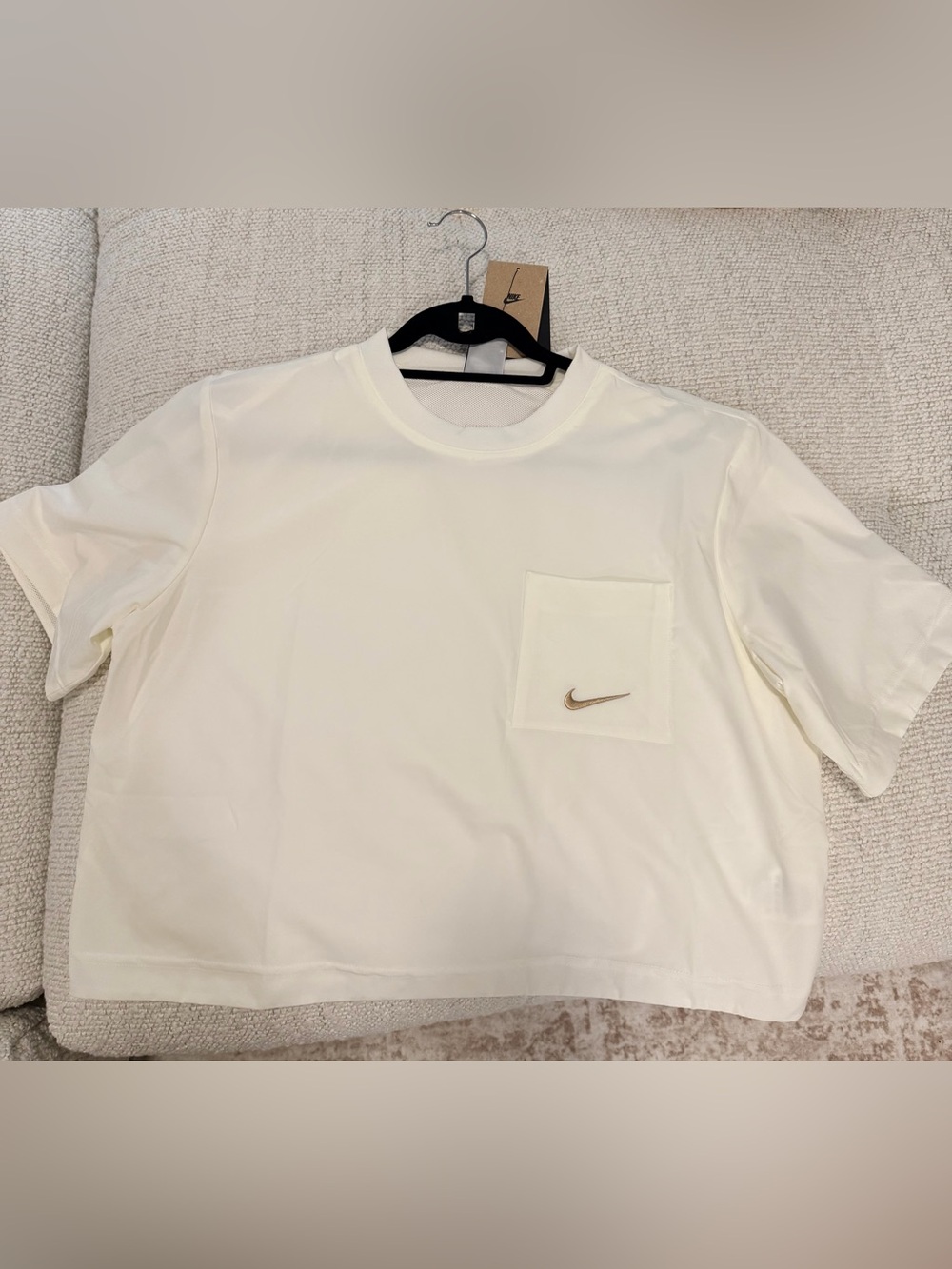 Nike Women Off-White Short Sleeve Pocket Tee with Embroidered Swoosh